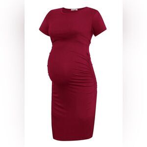[NWT] Smallshow Summer Ruched Bodycon Maternity Dress - Red - Size XXL